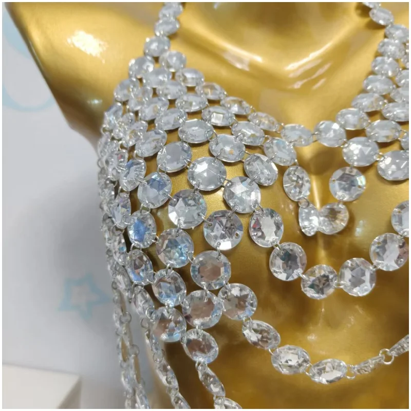Luxuriöses Großes Kristall-Strass-Bodytop mit Neckholder und Mehrschichtigen Fransen, Sexy Kristall-Bodychain-Weste für Festivals – Detail 10
