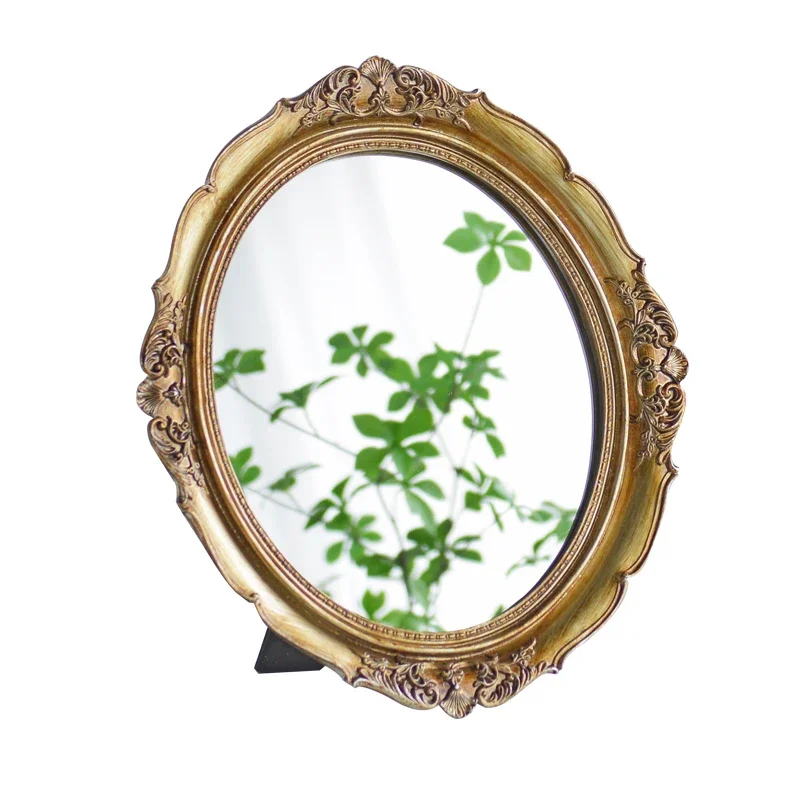 Cosmetic Mirror Vintage Frame Nordic Aesthetic Dresser Round Bath Wall Korean Interior Miscellaneous Goods Apartment Decorative