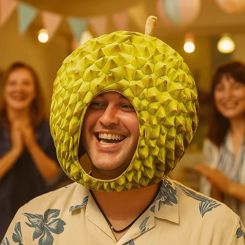 귀여운 재미 있은 시뮬레이션 두리안 모자 편안한 부드러운 두리안 헤드 기어 독특한 만화 플러시 모자 재미 있은 공연