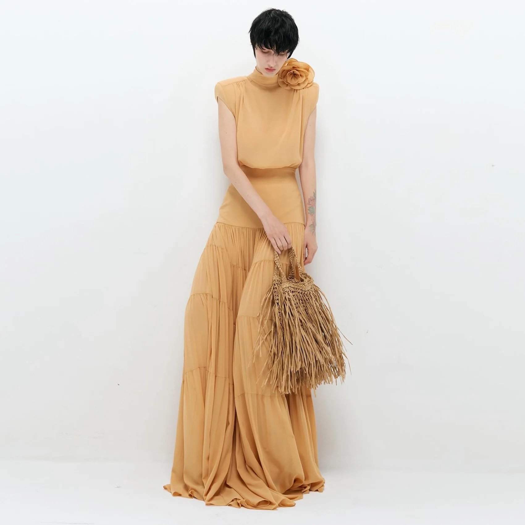 

Новинка: Женское длинное платье макси горчично-желтого цвета с рюшами, в стиле бохо, для вечерних мероприятий, с 3D цветами, 2026, вечернее платье, на заказ