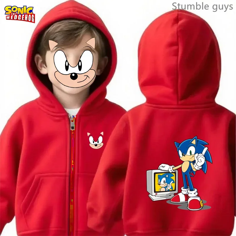 Sonic Kids Anime Zip Hoodie Primavera Outono Moda Meninos Roupas Meninas Sportswear Match Coat