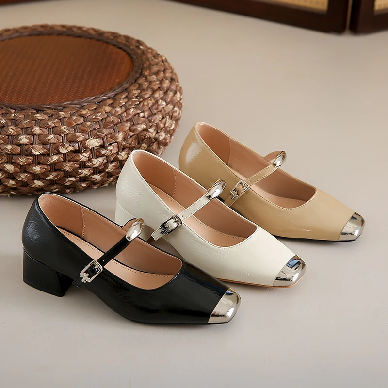 French Vintage Cheongsam Shoes 2025 New Thick Heel Color Block Mary Janes High Heels New Chinese Style Single Shoes for Women