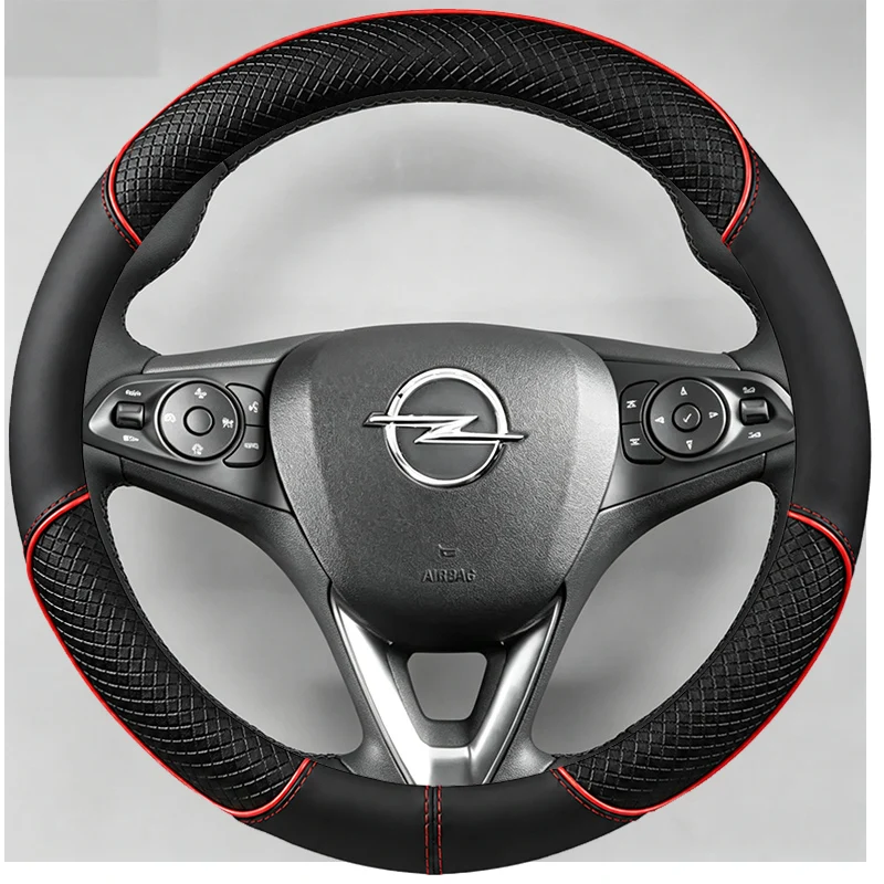 Ручной работы чехол на руль из черной кожи для Opel Astra, Corsa, Crossland X, Insignia, Karl, Zafira, Grandland X 2014-2020 годов выпуска.