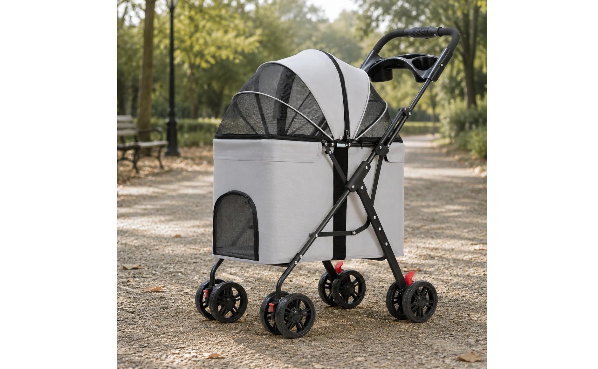 Foldable Pet Stroller Carrier Wheeled Mesh Pet Stroller