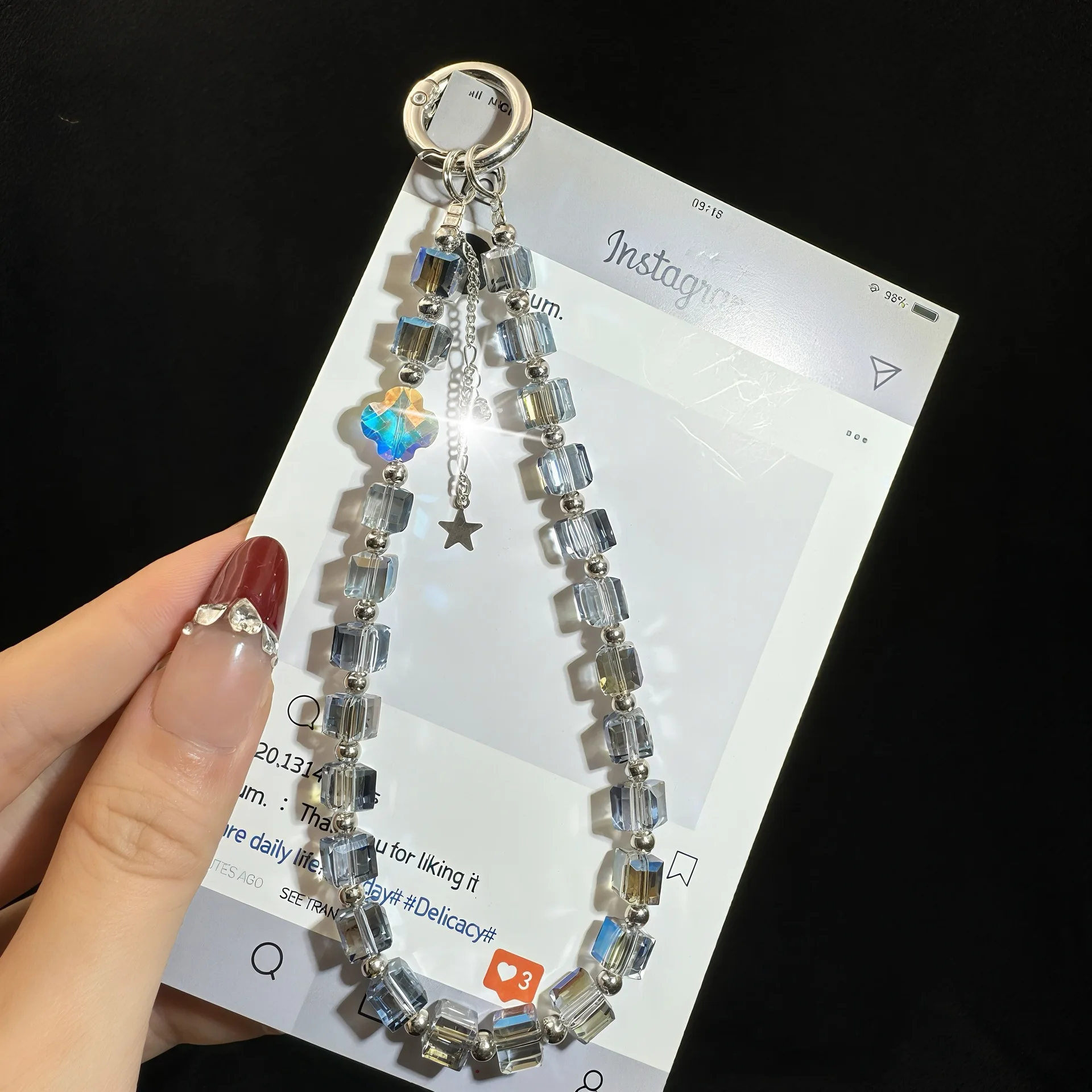 Rantai Ponsel Kristal Persegi Mode Mewah, Hiasan Gantung, Rantai Tangan Berhias Manik-Manik, Liontin Casing Ponsel