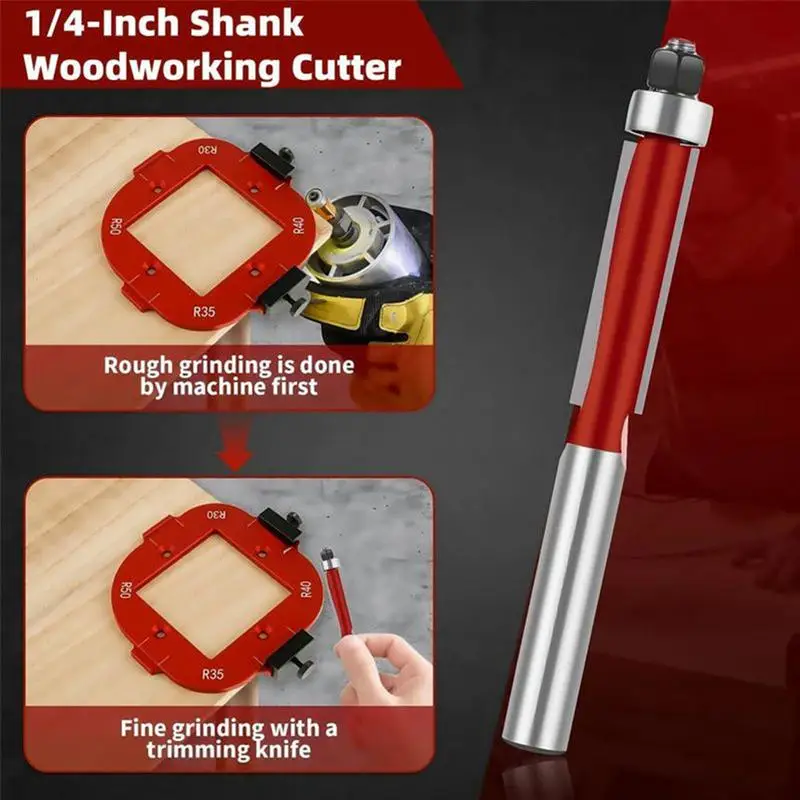 Woodworking Round Corner Radius Template 2X Router Corner Templates Routing Guide Set Aluminum Alloy Arc Cutting Auxiliary Tool