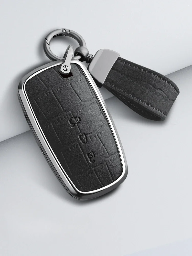 

for Lincoln MKZ Continental Nautilus Aluminum Alloy + Leather Car Remote Key Case Cover Anti Scratch and Wear-resistant