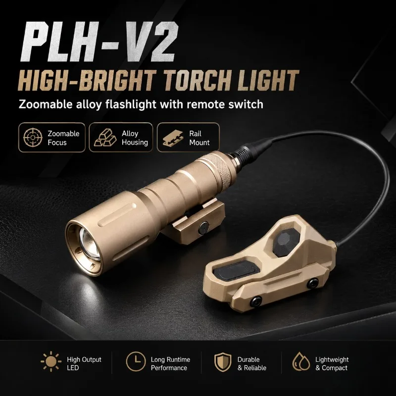 PLH‑V2 Series Alloy Bright Torch, Multi‑Mode Flashlight with Remote Mouse Tail Switch for Hobby Decoration