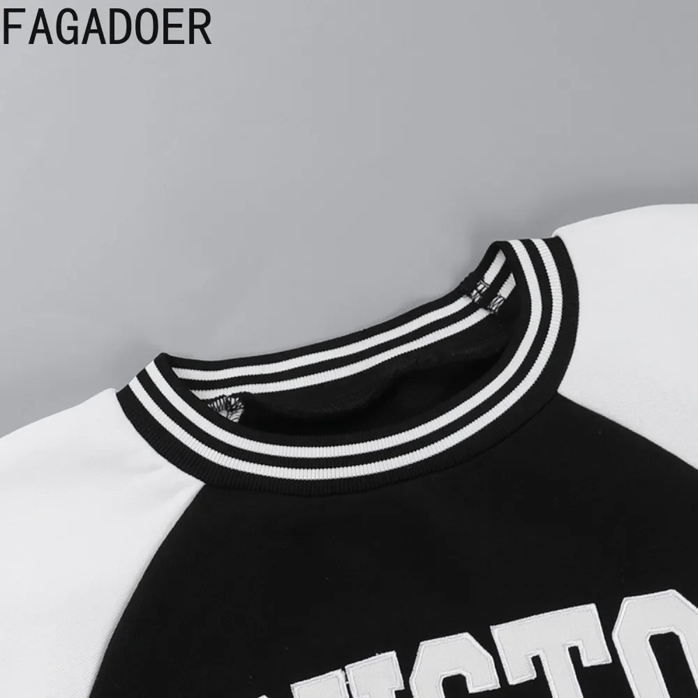 FAGADOER Y2K Letter Print Two Piece Set Outfit Autumn Winter Women Baseball Jacket Top and Mini Skirt Suits Female Streetwear