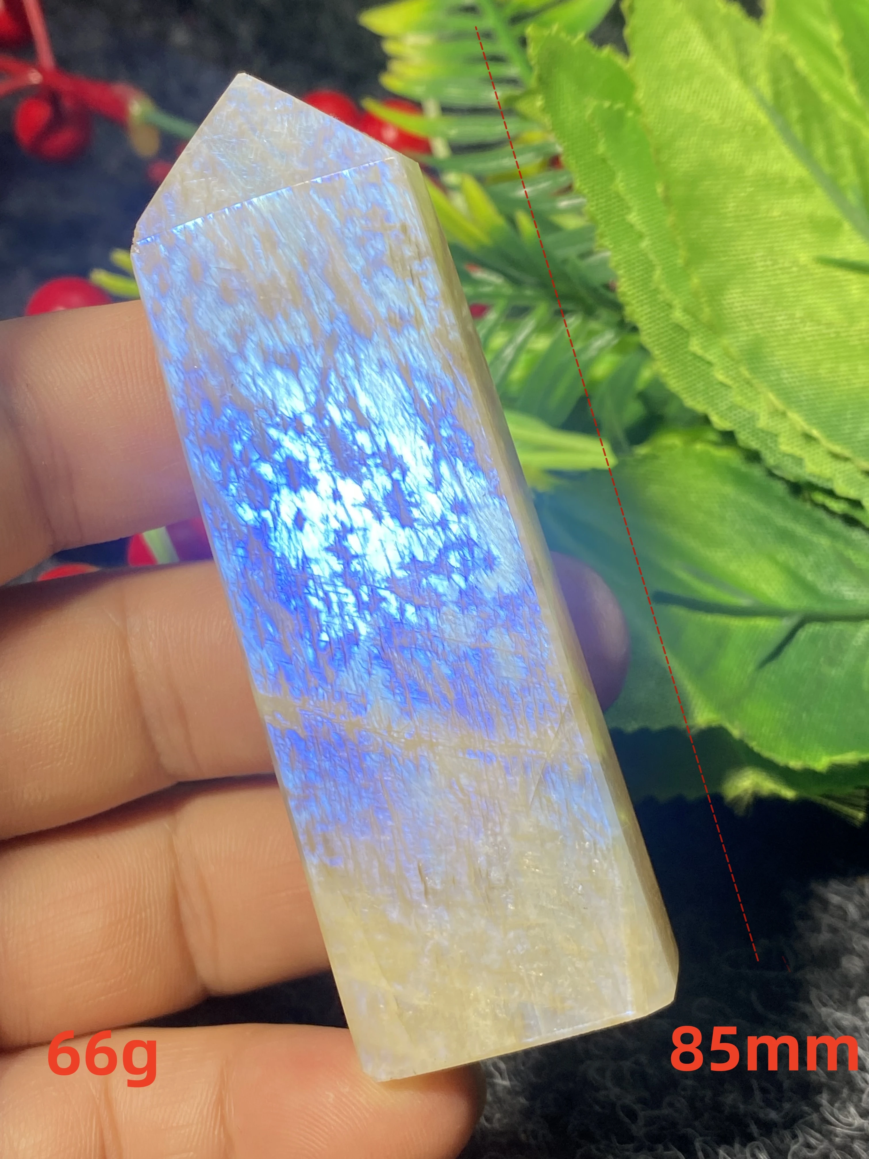 Pure Natural Gemstone Blue Moonstone Energy Ore Hexagonal Obelisk Pillar Crystal Wand Aura Treatment Room Decoration