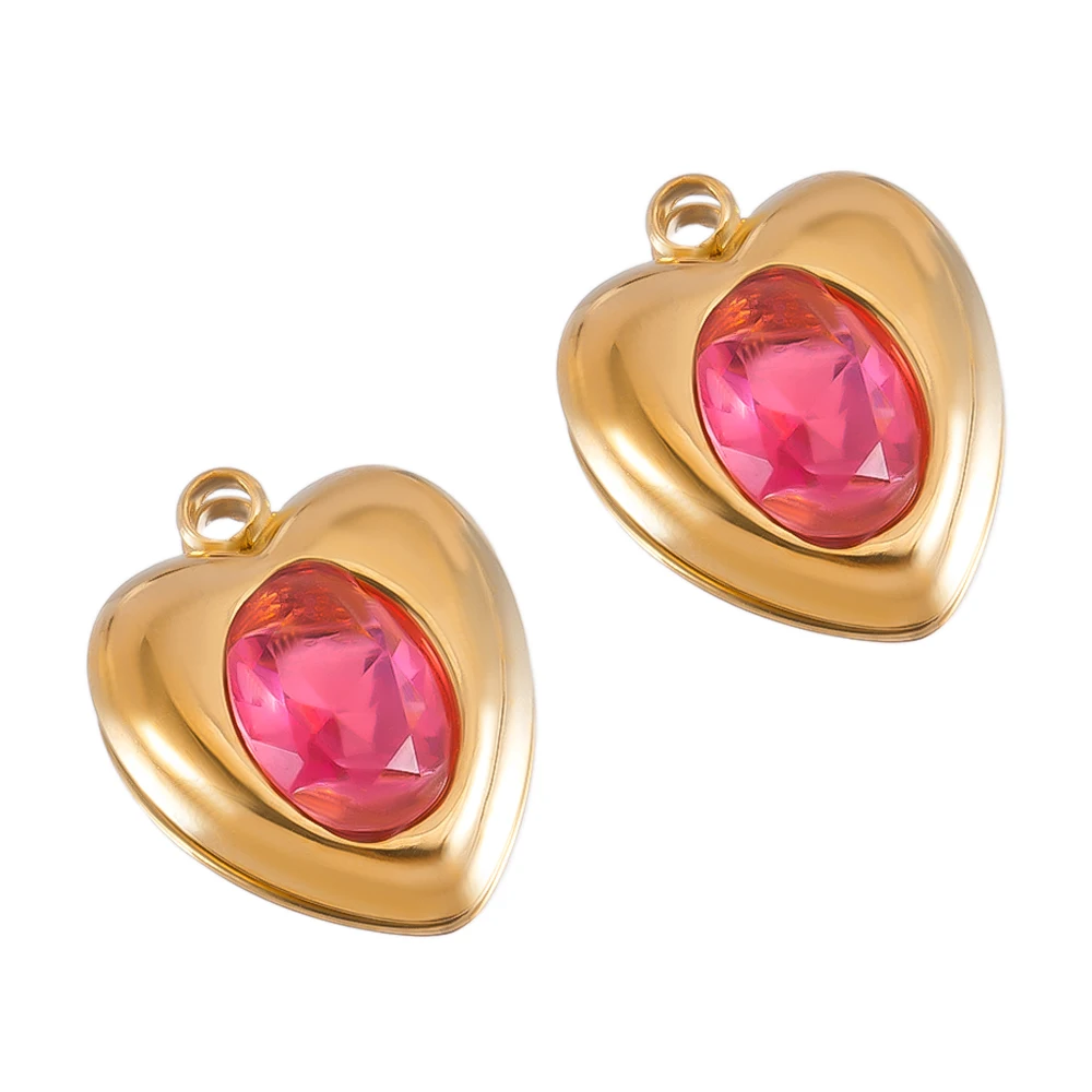 

2pcs Stainless Steel Colorful Enamel Flower Pendants Zircon Heart Charms for Jewelry Making DIY Bracelet Handmade Accessories