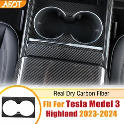 AFDT Carbon Fiber Car Interior Center Console Front Cup Holder Cover For Tesla Model 3 Highland 2024