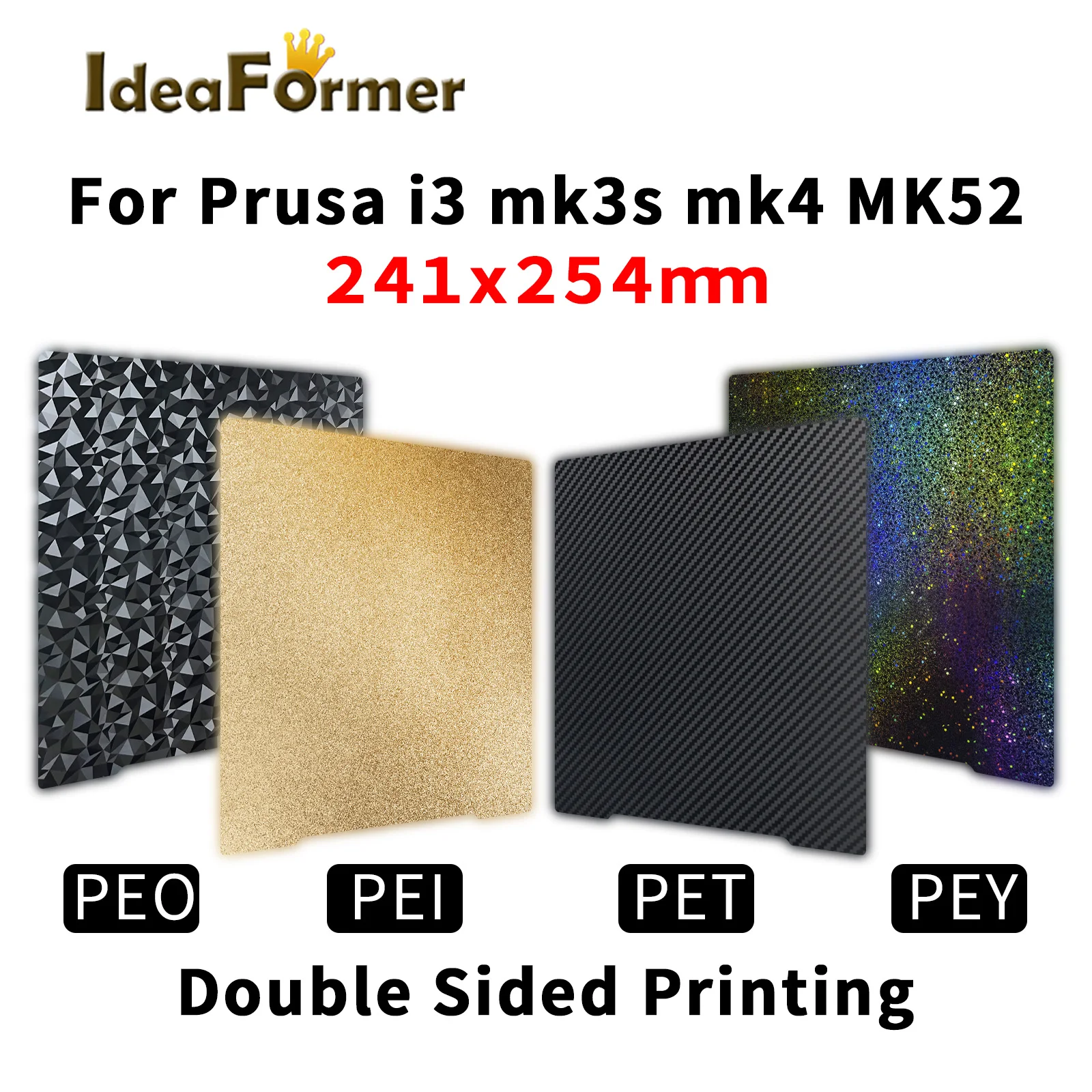 

MK3 PEI Textured Build Plate For 3D Printer Prusa i3 MK3S+ MK4 Build Plate 241*254mm Spring steel sheet pei peo pet Smooth Bed