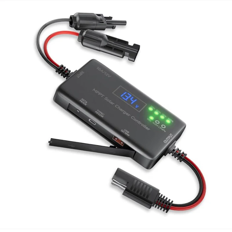 MPPT Solar Charge Controller 10A 12V with Type-C and USB Output Solar Photovoltaic Controller For GEL, AGM, Lifepo Battery