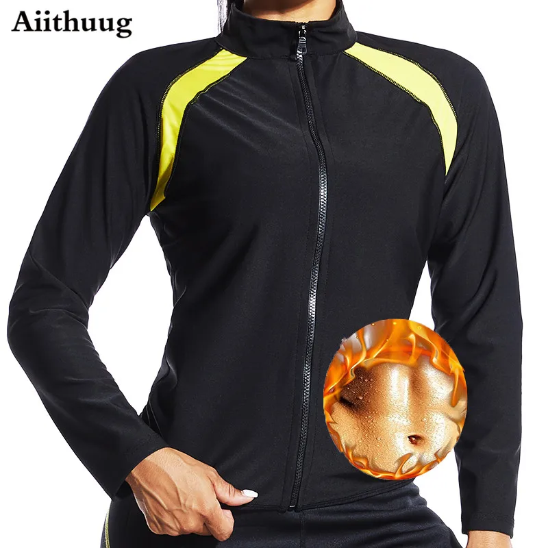 

Aiithuug Women Hot Sweat Sauna Suit Waist Trainer Jacket Fitness Workout Body Shaper Zipper Shirt Workout Long Sleeve Tops Slim