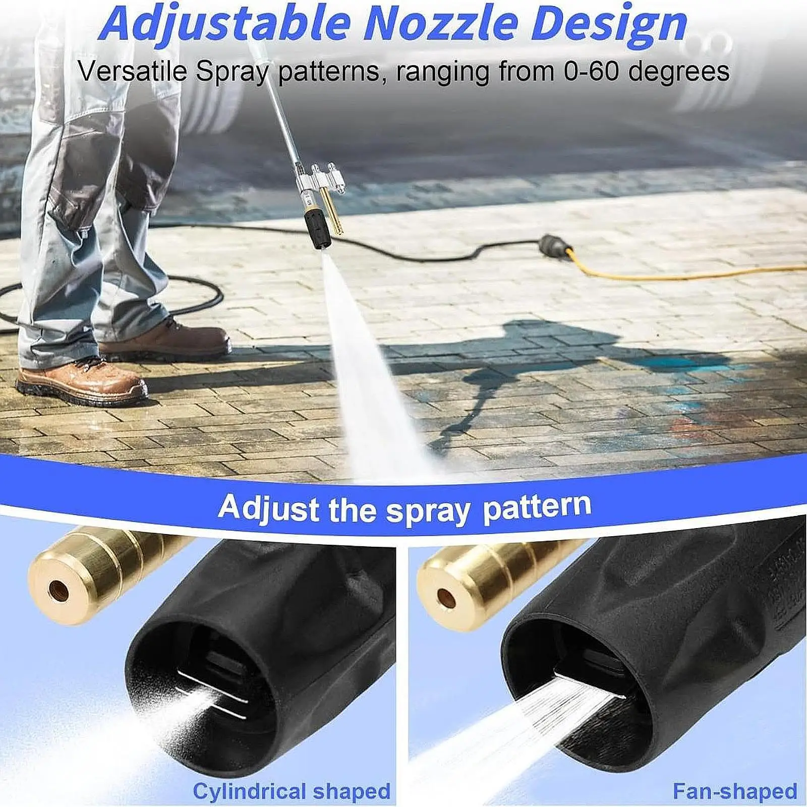 

Twist Nozzle for Pressure Washer 3 in 1 Stainless Steel Brass Rotate 3-7GPM for Elevated Area Hard to Reach Cleaning High Wall