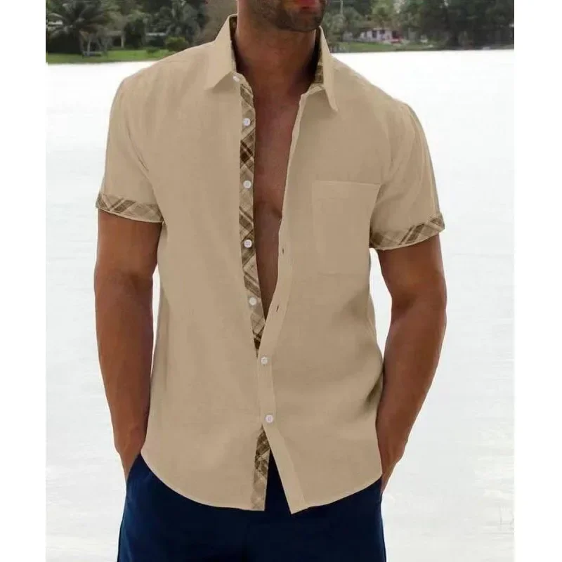 2023 Summer Men's Luxury Brand Shirt Short Sleeve Collar Contrast Business Work Dress Wedding Shirts For Men Blouse Tops