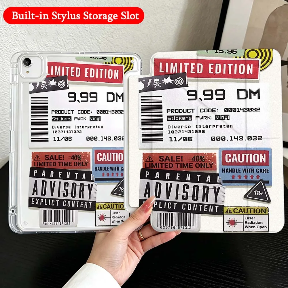Bad Vibes Sticker For iPad Mini Pro Air 5 6 7 8 9 10th 11th 11 9.7 10.9 13 inch Transparent Y-Shaped Folding Tablet Case