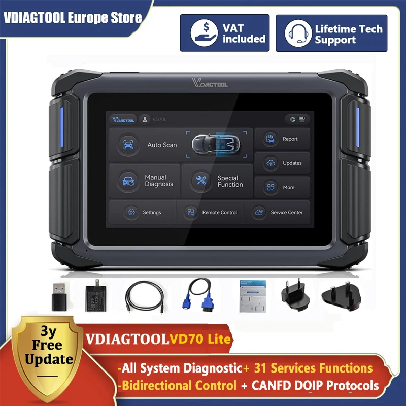 2024 VDIAGTOOL VD70 Lite Bidirectional Control Scan Tool Full Diagnostic Tools Car OBD2 Scanner Built-in CAN FD & DoIP 31+ Reset