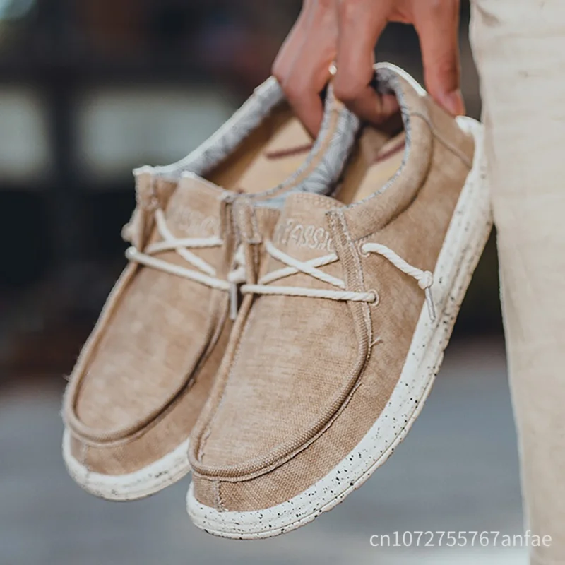 2026 Summer Men Canvas Shoes Espadrilles Breathable Casual Shoes Men Loafers Comfortable Ultralight Lazy Boat Shoes Plus Size 48