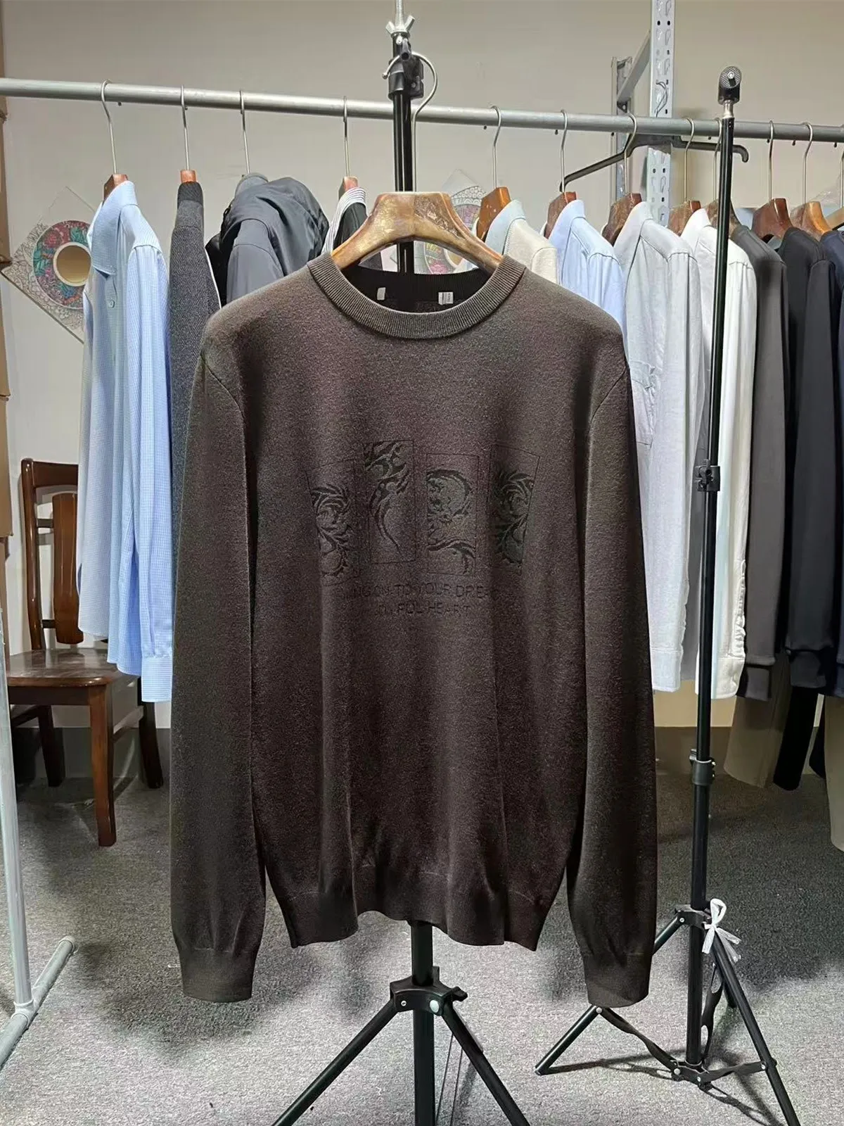 

H-Home Casual round Ne Long Sve Knitted Sweater Men's Fine Embroidery Autumn Wear Comfortable Breathable Skin-friendly