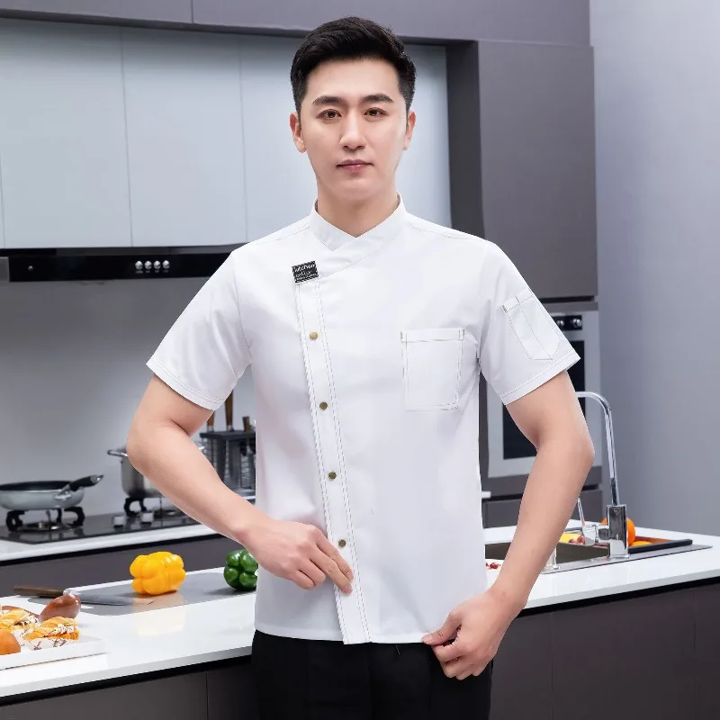 ملابس عمل رقيقة بأكمام قصيرة قابلة للتنفس للمطبخ بتصميم جديد لعام 2025 #4