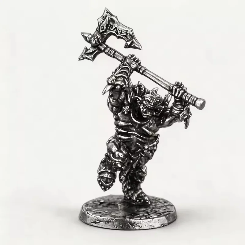 Nickel Silver Metal Ogre Warrior Miniatures, Unpainted Finished Fantasy Monster Figurine, Tabletop Decor Collectible Ornament
