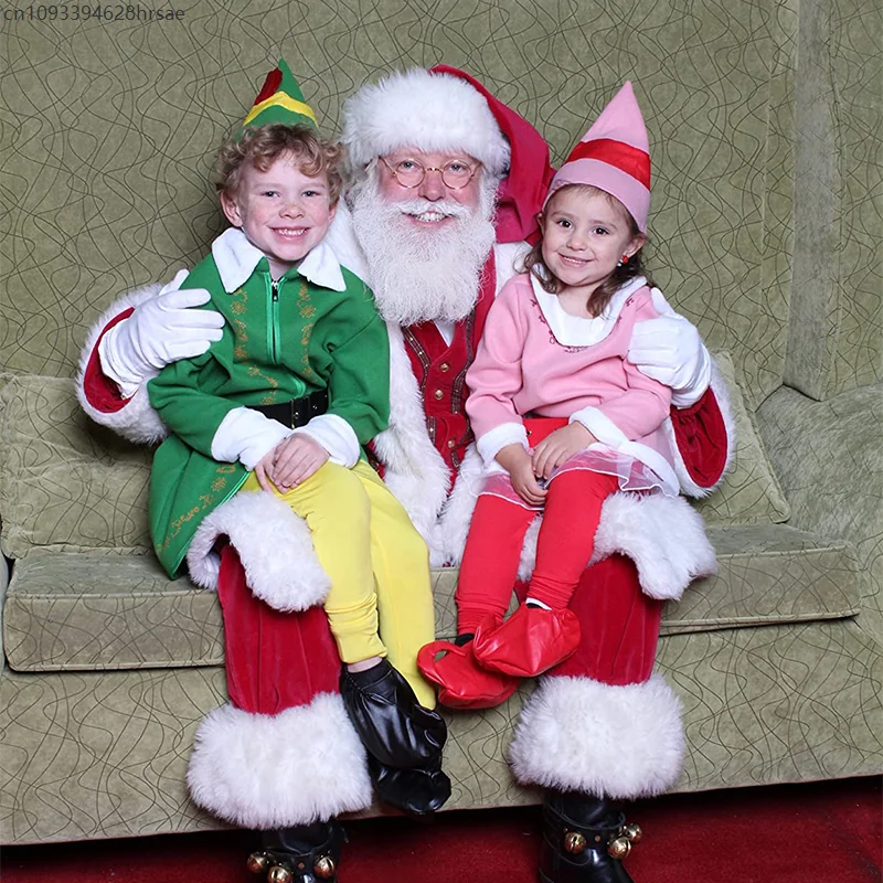 2025 جديد وصول الطفل السنة الجديدة فستان مناسبات الأخضر الأصدقاء قزم الصبي عيد الميلاد الزي الوردي جوفي قزم الفتيات زي