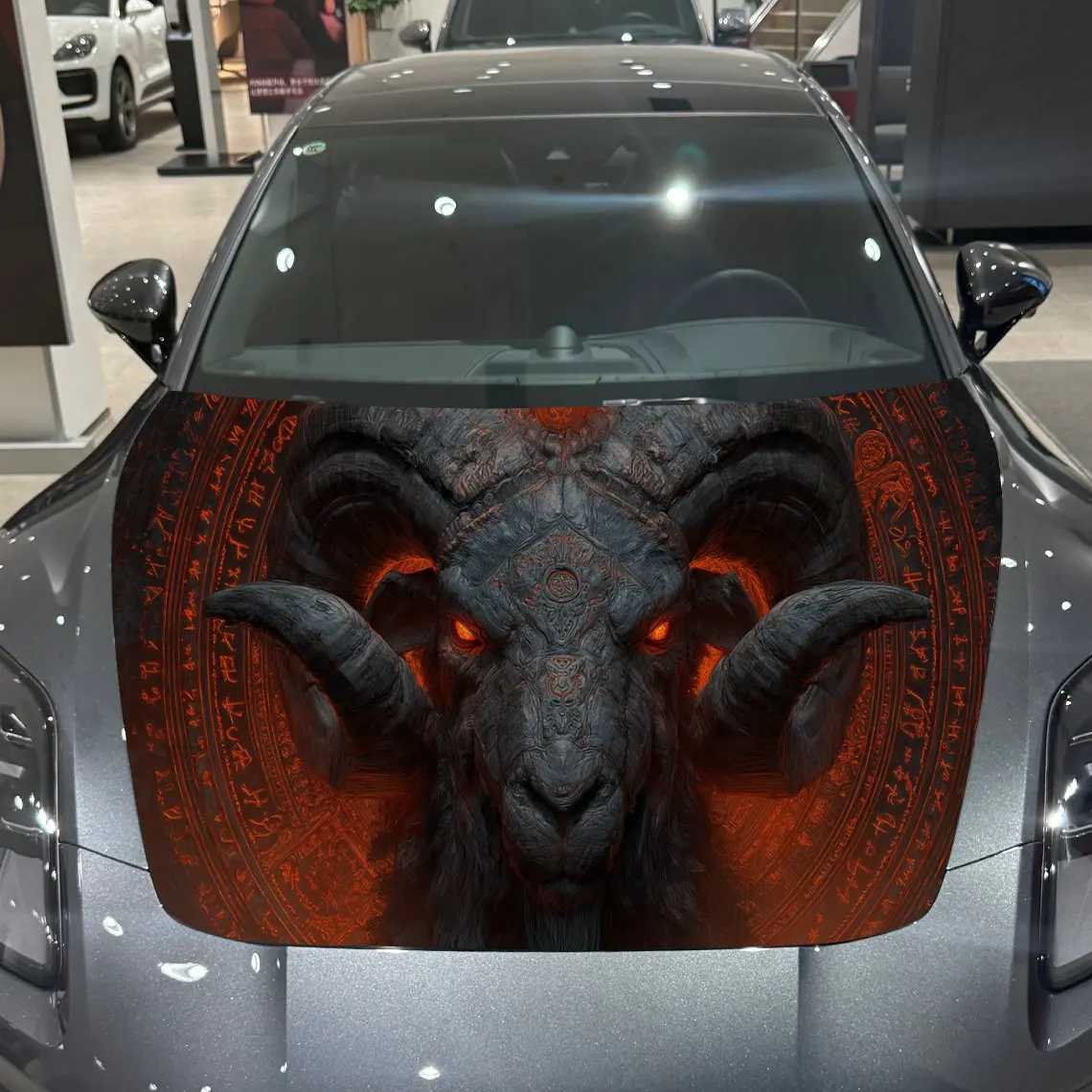 

Fire-eyed Ram Print car hood stickers, waterproof self-adhesive, scratch resistant, easy to stick, durable car PVC stickers, car