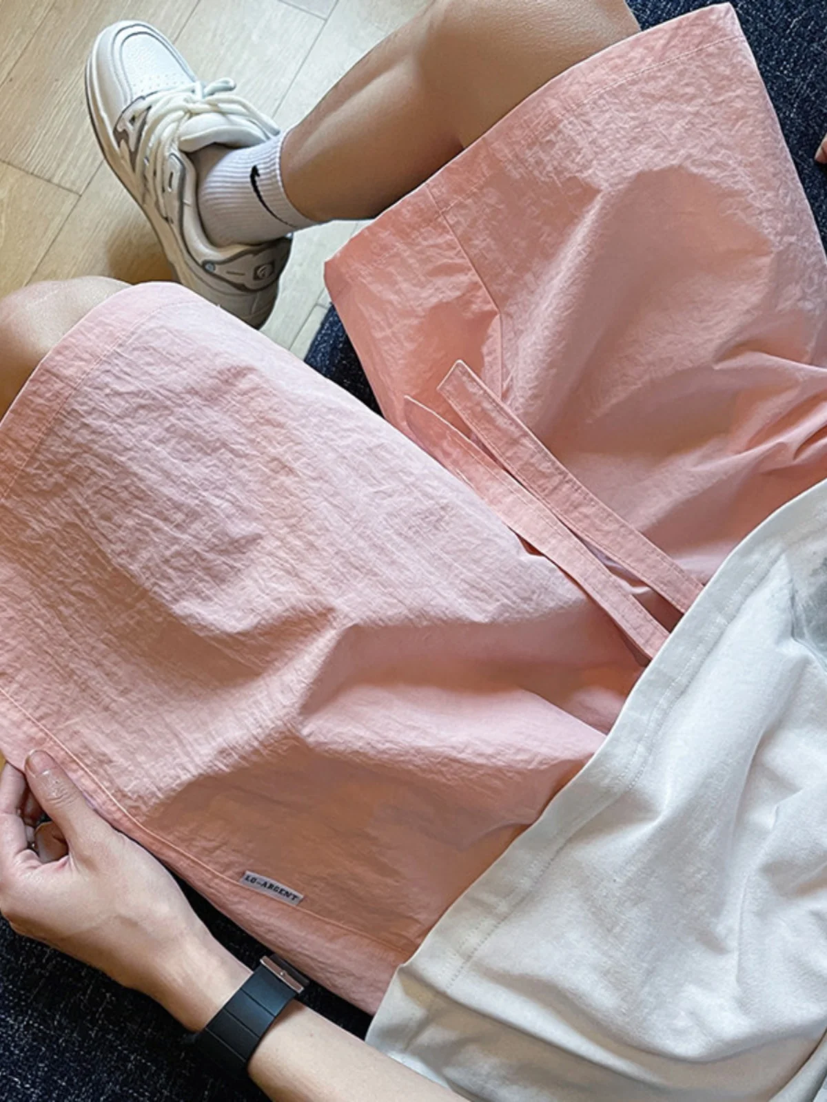 

Мужские шорты Dopne Pink 5-Point из быстросохнущего ледяного шелка, оверсайз, в американском стиле, летние повседневные брюки для пар