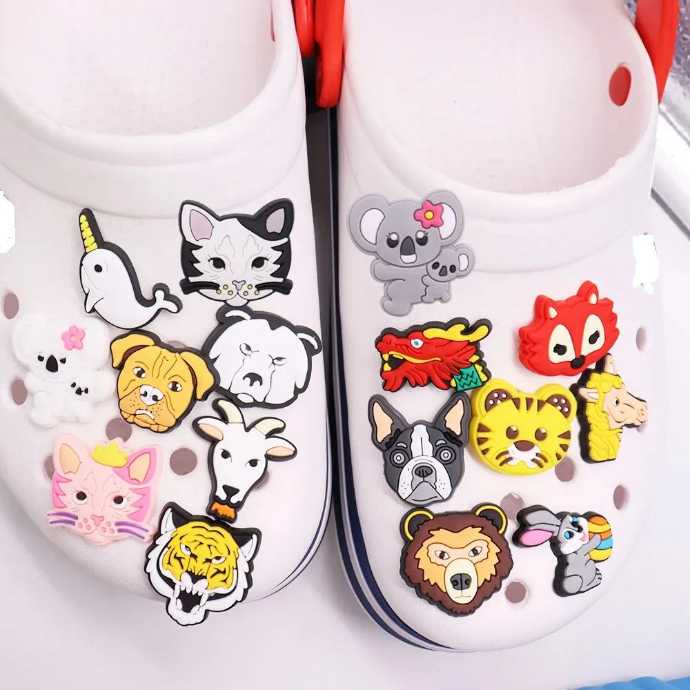 1PCS PVC Cartoon Shoe Charms Cat Fox Lion Dog Tiger Sheep Rabbit Dragon Horse Koala Slipper Accessories Sandals Shoes Decoration