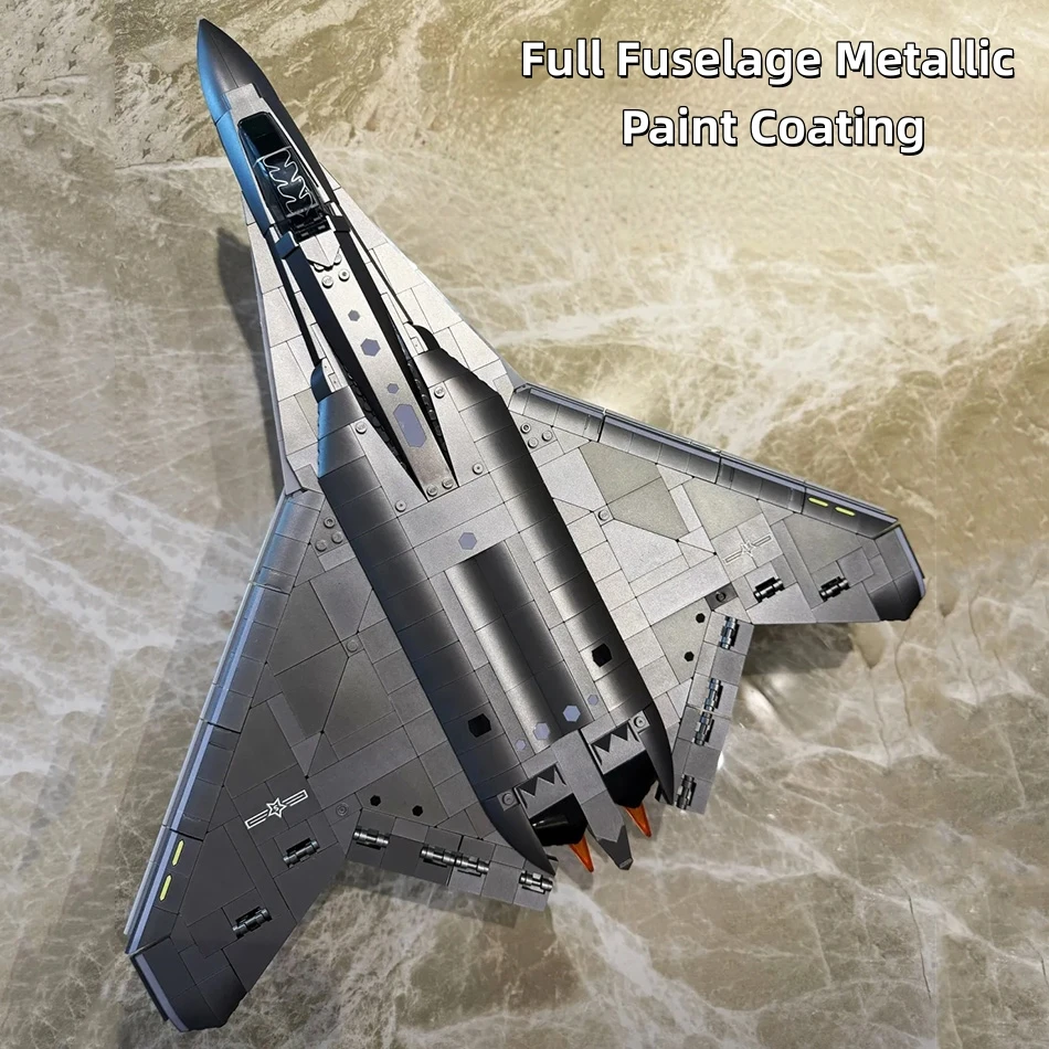 J-50S 6세대 스텔스 전투기 블록 1/44 스케일 DIY 조립 교육용 모델 브릭 키트 장난감 어린이 소년 최고의 선물