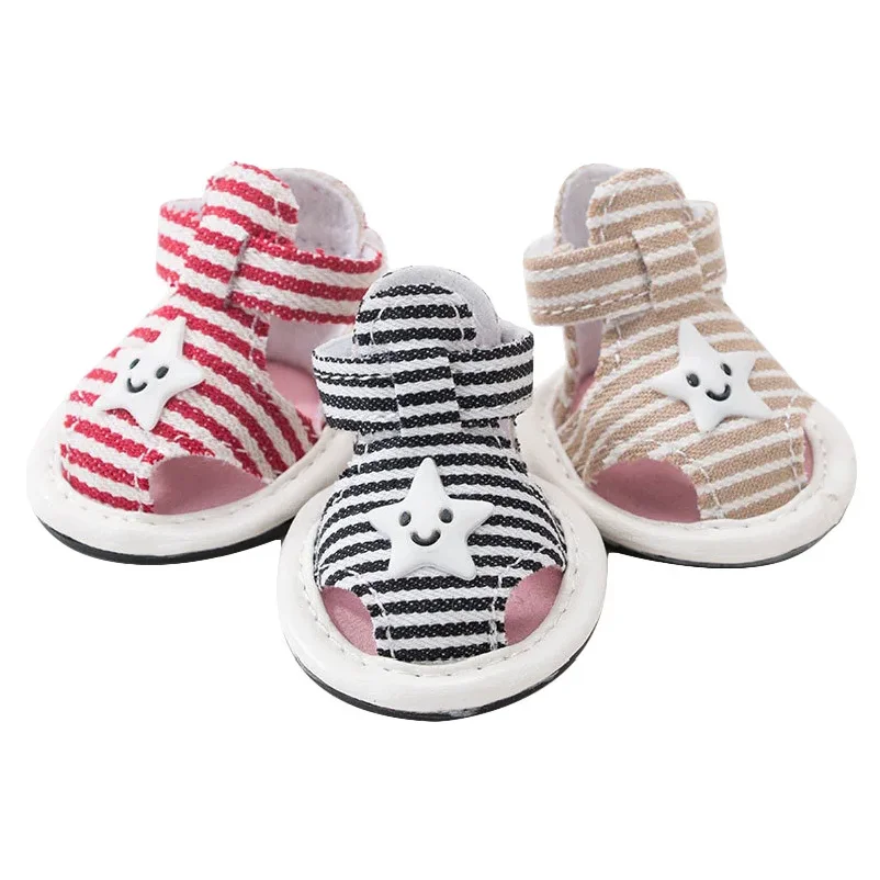 

Summer Pet Dog Shoes Stripes Canvas Small Dog Sandals Anti-slip Breathable Puppy Shoes for Teddy Bichon