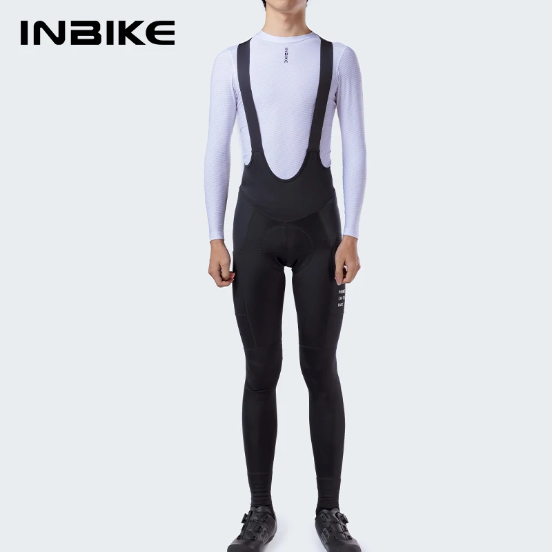 INBIKE Men's Cycling Bib Pants Padded Bike Bib Tights Back Mesh Outdoor Bicycle Elasticity Pockets Breathable Biking Long Leggin