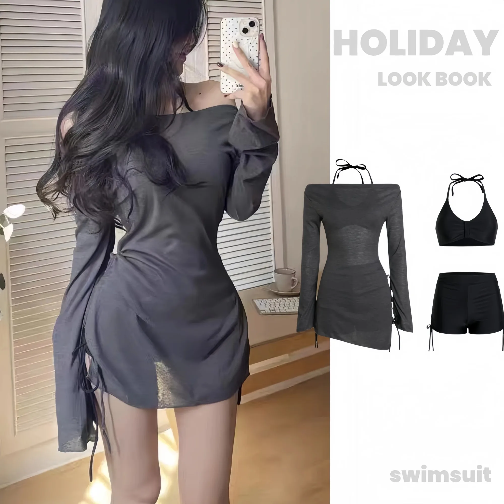 

​​2025 Volumizing Bikini Set Women Slimming Underwire Triangle Top Rashguard Cover Up Hot Spring Three Piece​​