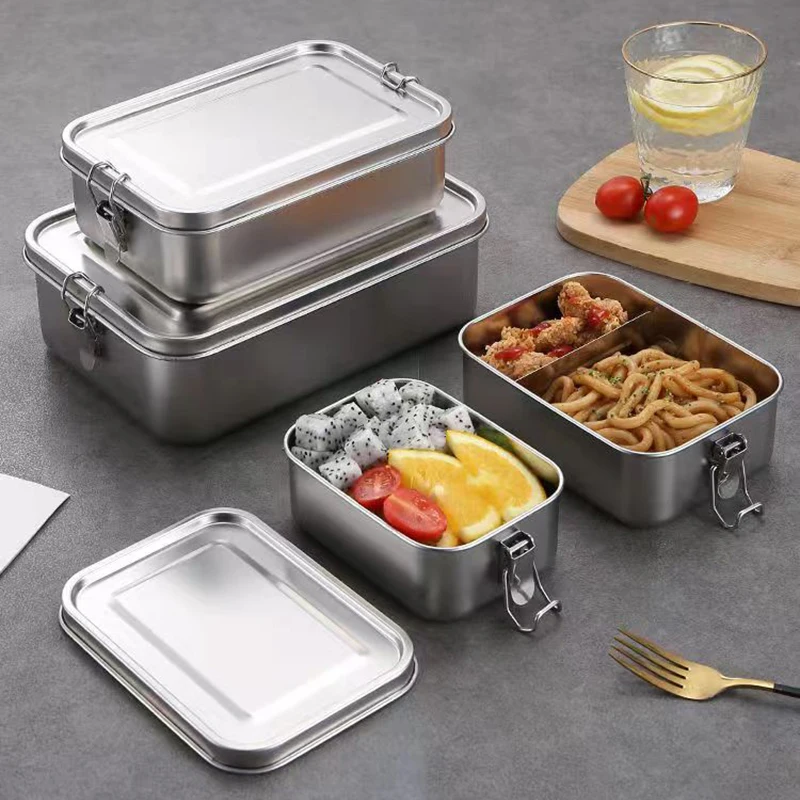 850ml Stainless Steel Square Lunch Box Sealed Insulation Bento Box Lunch Box with Removable Compartment for School Kitchen