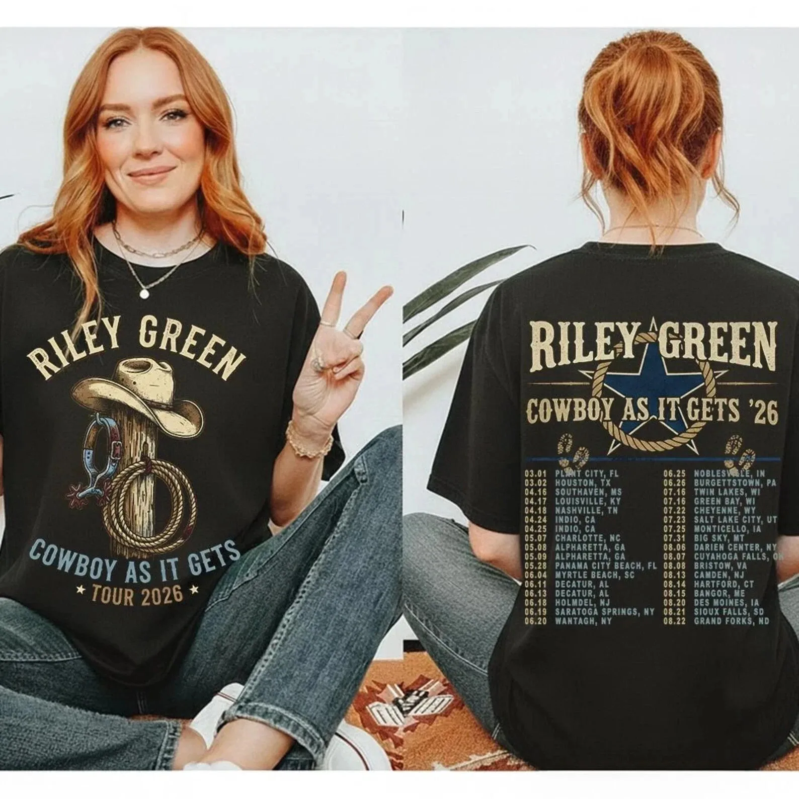 Riley Green Cowboy As It Gets Tour 2026 Unisex T-Shirt