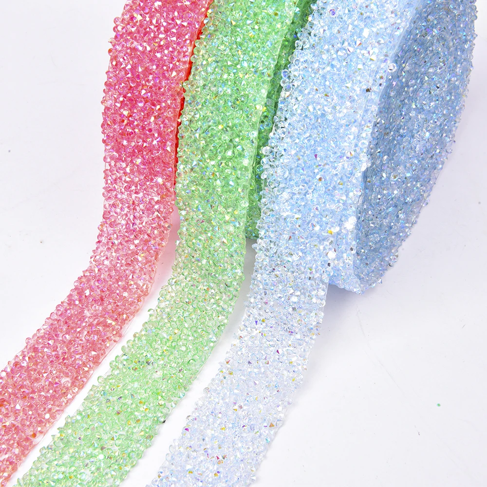 Top Quality 3Cm Width Colorful Ab Hot Fix Resin Rhinestone Trim Iron On Applique Crystal Banding For Cloth Decoration Craft