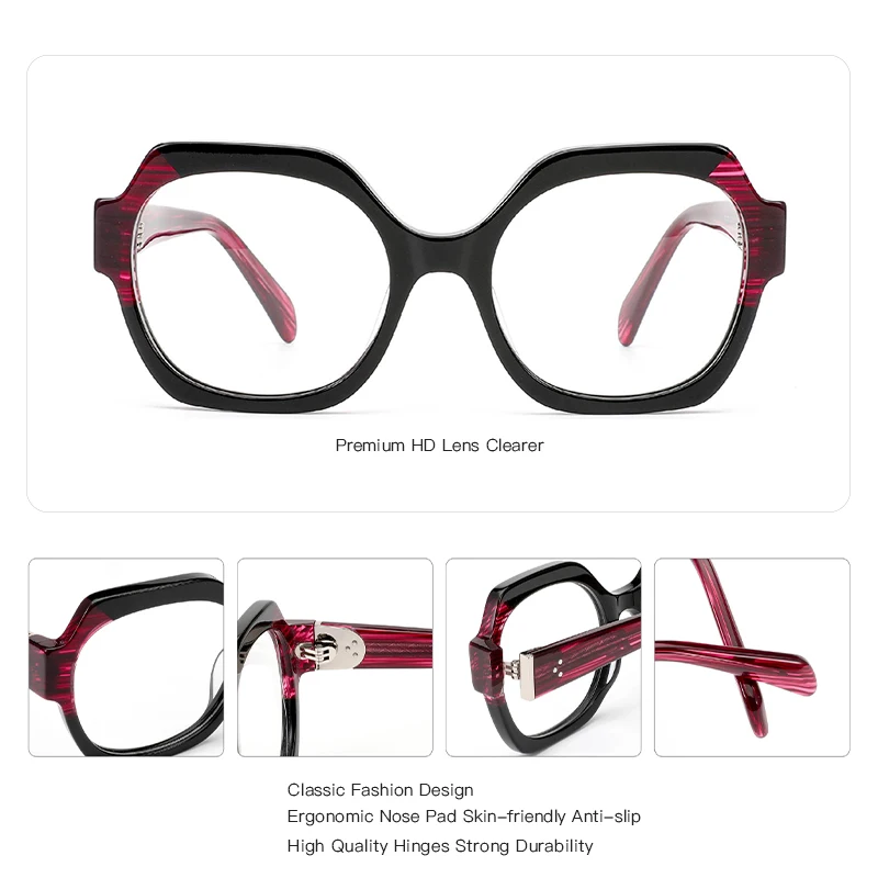 BLUEMOKY اليدوية نظارات طبية من الأسيتات للنساء الاتجاه مضلع النظارات البصرية اللونية النظارات التقدمية