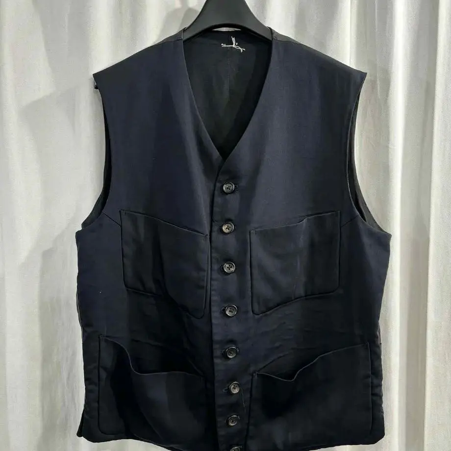 TOP-YAMAMOTO ® Japanese-style commuting-style single-button multi-pocket jacket for men, slim-fit sleeveless turtleneck shirt