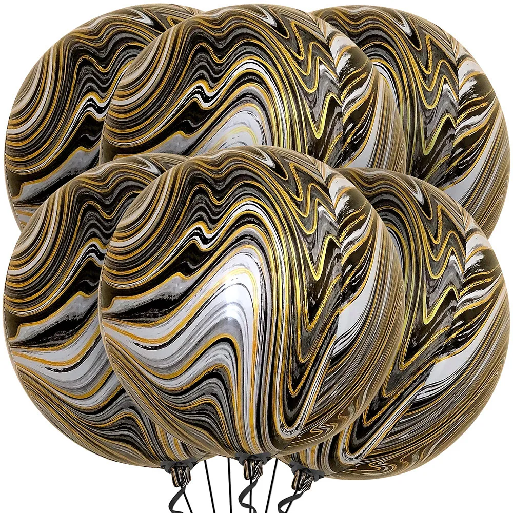 6 Stück 22 Zoll schwarze und goldene Marmorballons schwarze Achatballons Marmorfolienballons für schwarze und goldene Geburtstagsparty-Dekoration