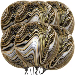 6Pcs 22inch Black and Gold Marble Balloons Black Agate Balloons Marble Foil Balloons for Black and Gold Birthday Party Decor