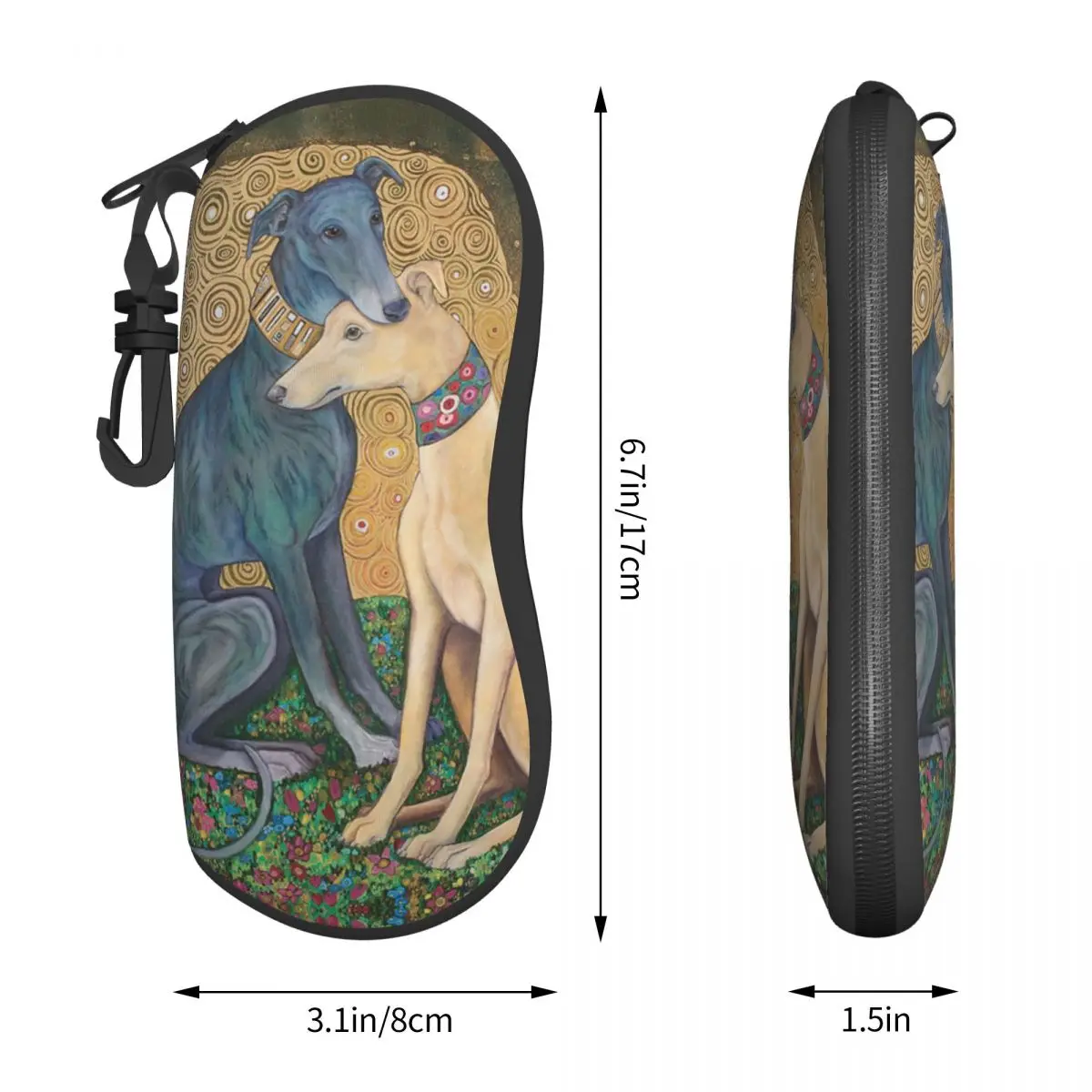 Custom Gustav Klimt Greyhound Dog Art Glasses Case Stylish Whippet Sihthound Dog Shell Eyeglasses Case Sunglasses Box