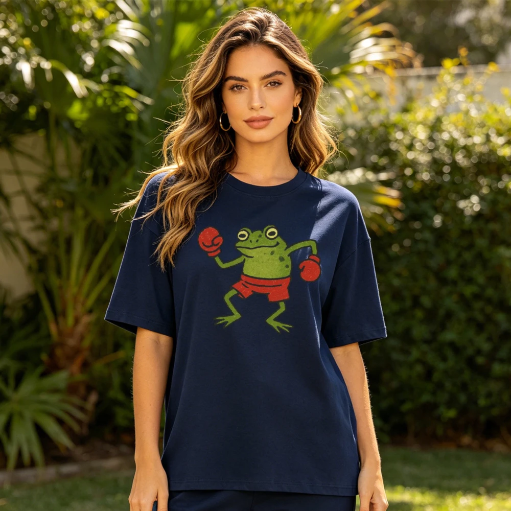 Cute Boxing Frog Graphic T-Shirt Funny Retro Boxer Frog Aesthetic Tee Unisex Casual Short Sleeve Humor Men Women Cotton Shirt