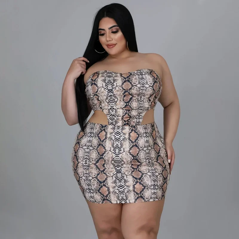 KEXU Leopard Print Women Plus Size Set Full Sleeve Zipper Coat Cut Out Strapless Mini Dress Two 2 Piece Sets Fashion Outfit