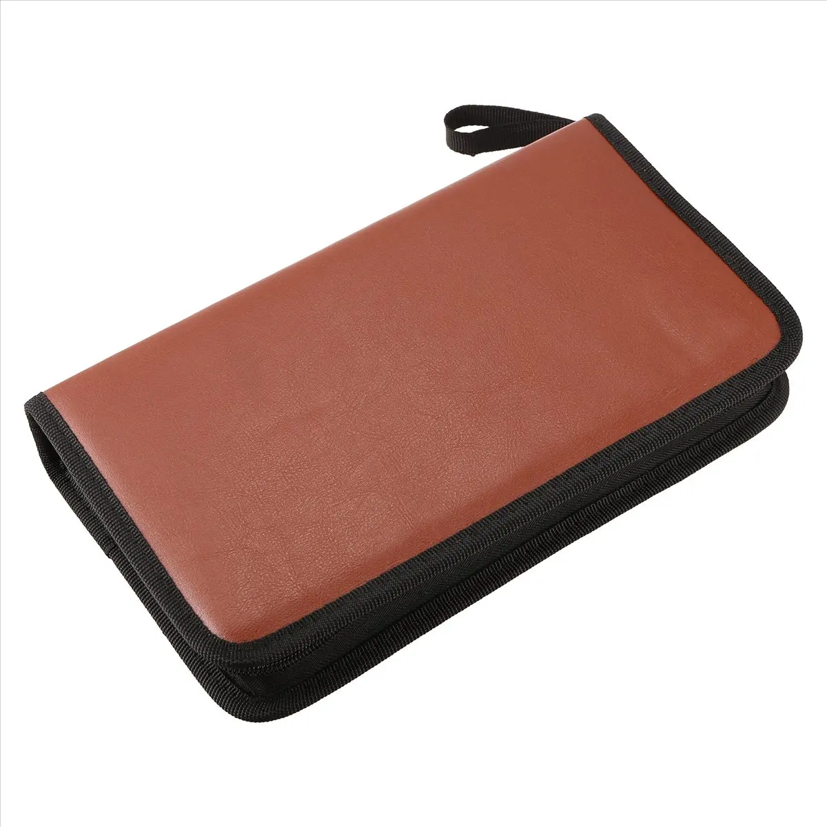 ABQR Borsa portaoggetti portatile in pelle da 80 dischi Custodia con cerniera per album di dischi rigidi CD DVD - Marrone