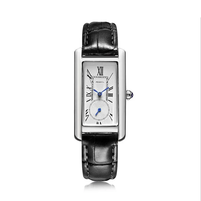 REBIRTH 107 Simple and Elegant Quartz Women's Watch Roman Rectangular Dial Leather Strap Classic Women's Watch relojes de mujer