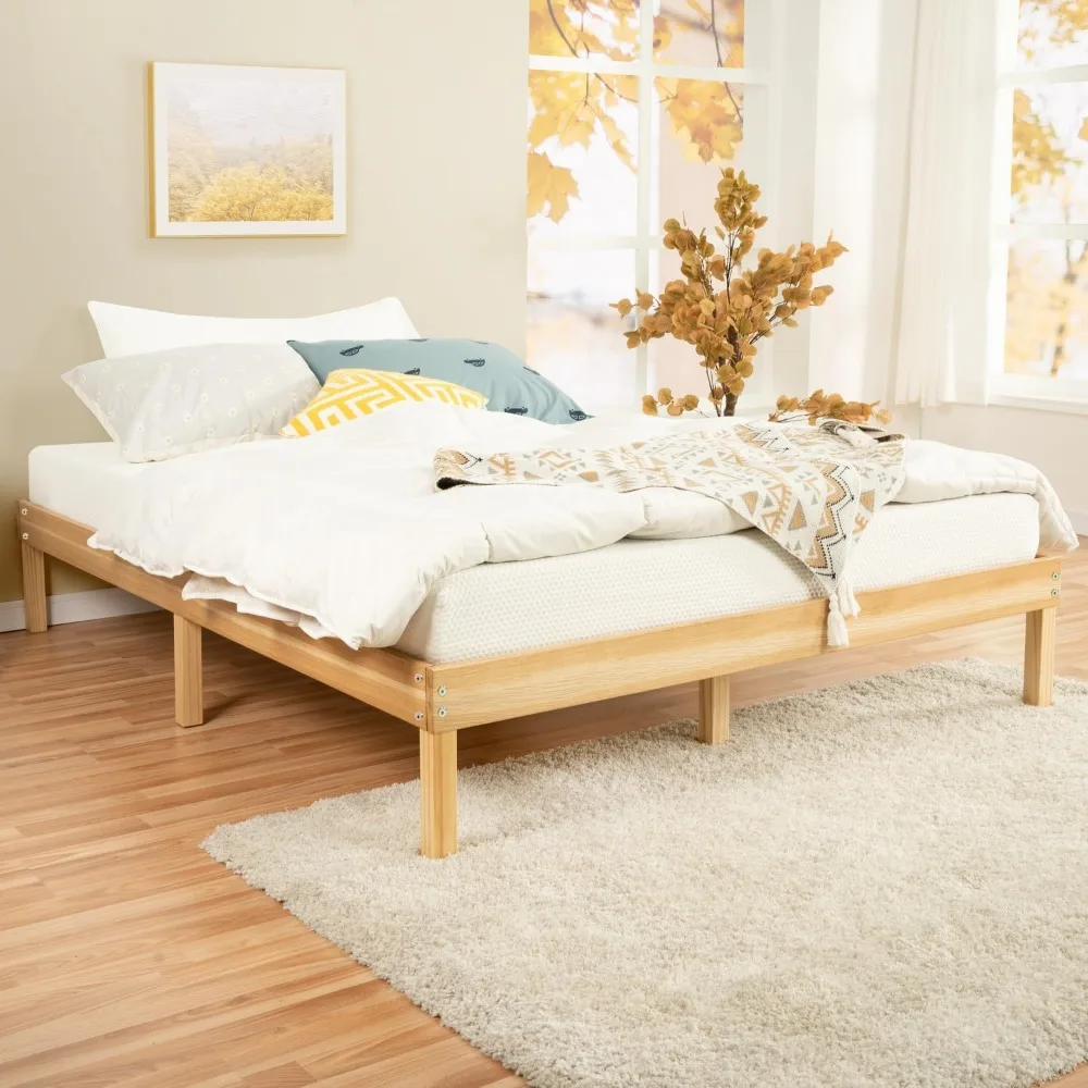 queen size wood platform bed frame no box spring needed solid pine wood queen platform bed frame japanese 9.2