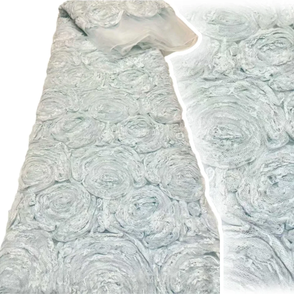 

Latest 3D Flowers Fabric 5 Yards Lace Fabric Petal Rose Design Mesh Embroidery Fabric Material for DIY Party Sewing 2014