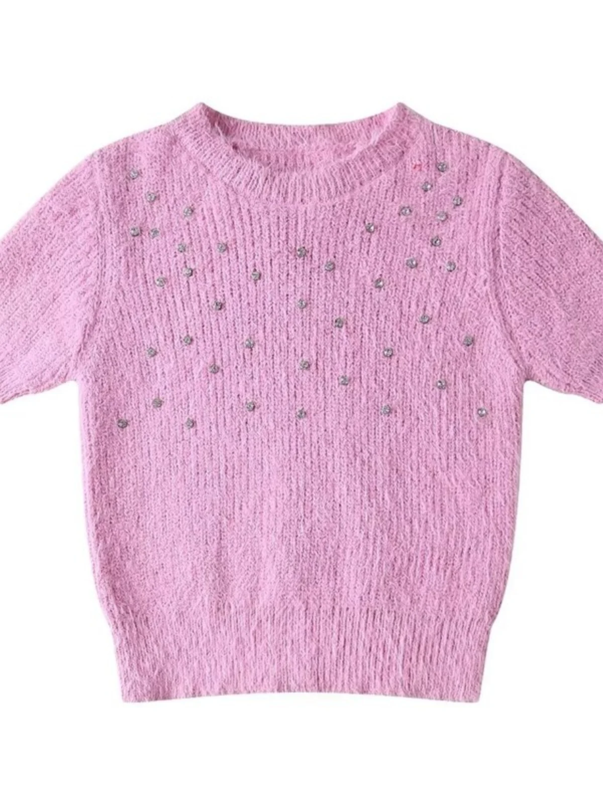 

Spring 2024 Women's Knitted ort Sve Faux Fur round Ne Sweater Sweet Sle Polyester Fabric ort Length Overhead